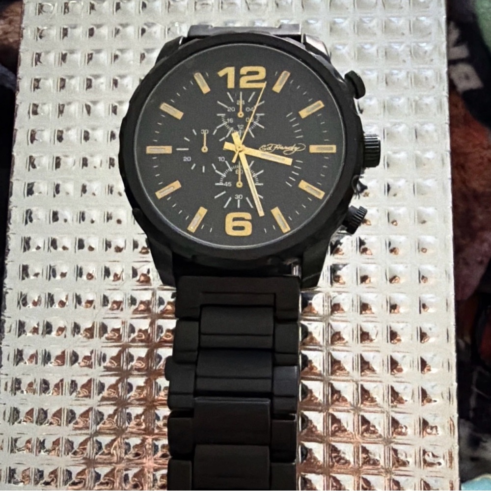 Men’s Ed Hardy Watch Black And Gold NEW